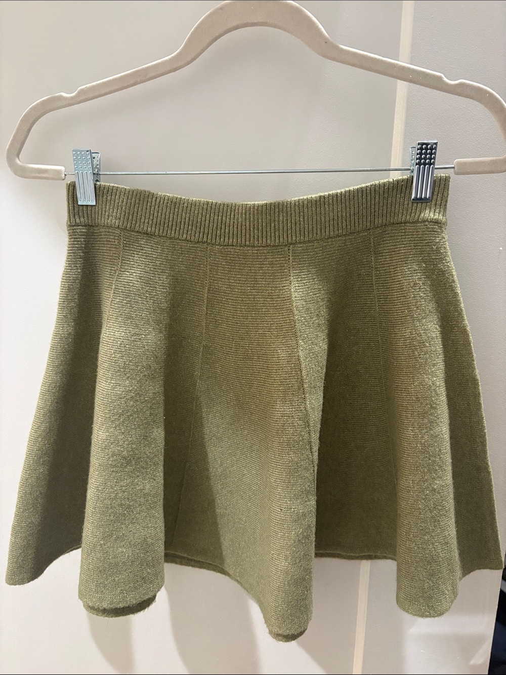 Free People Knit Flared Skirt in Olive Green